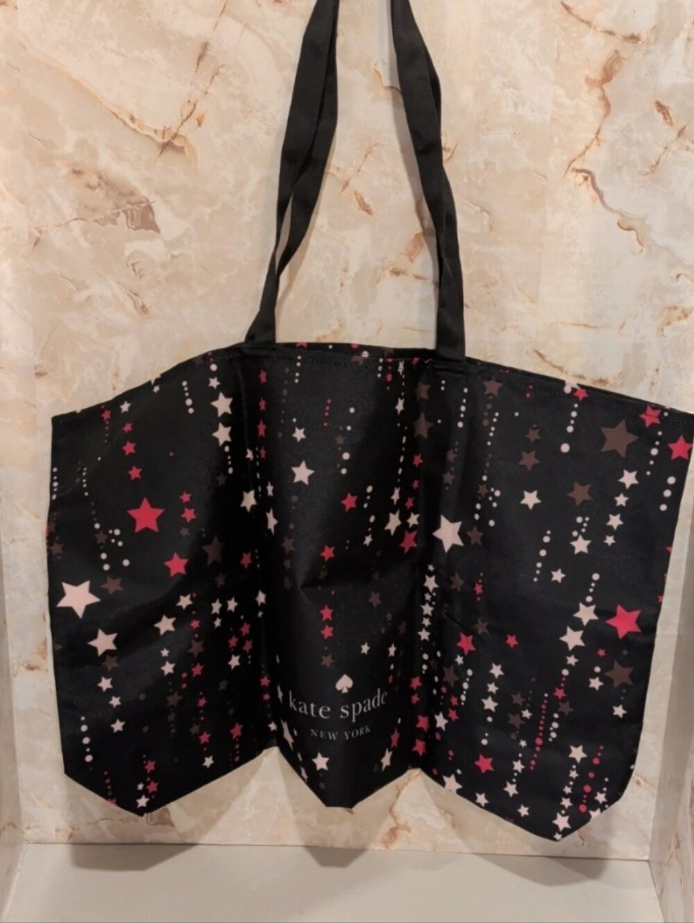 kate spade Black Tote with Pink and White Star Print